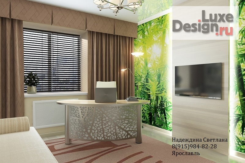 Дизайн интерьера кабинета "КАБИНЕТ С ЭЛЕМЕНТАМИ ЭКО СТИЛЯ" (фото 1)