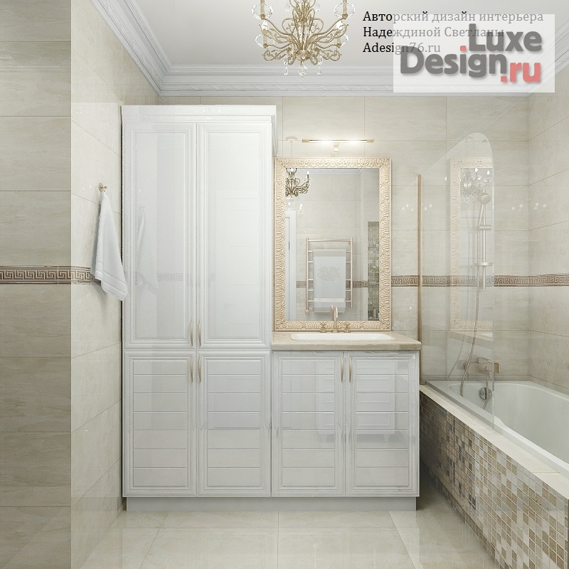 Дизайн интерьера ванной "БЕЛАЯ ВАННАЯ С МОЗАЙКОЙ" (фото 3)