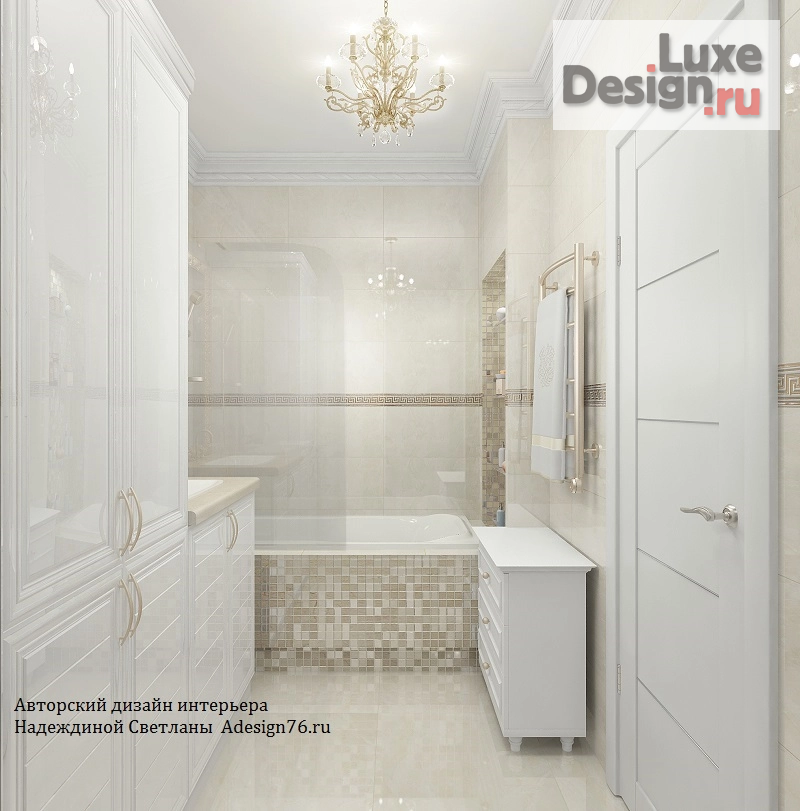 Дизайн интерьера ванной "БЕЛАЯ ВАННАЯ С МОЗАЙКОЙ" (фото 4)